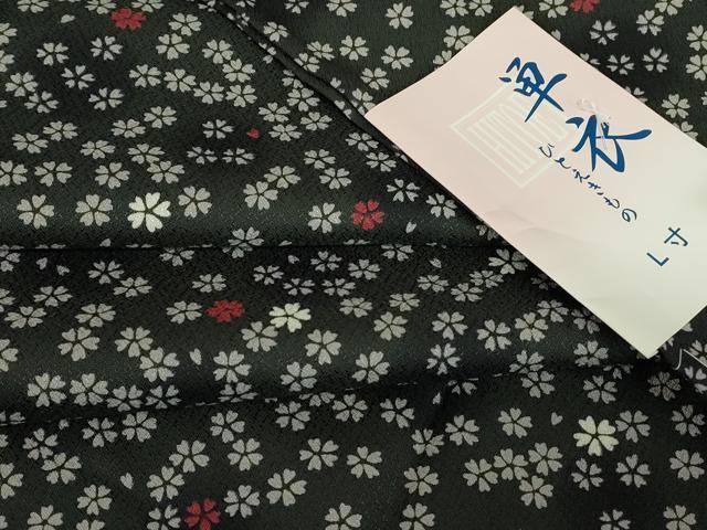 長閑やかさ屋御召しもの▽小紋 単衣 舞桜文 黒地 洗える御召しもの 未当て嵌める DABE4852az