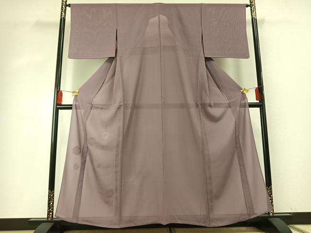 長閑やかさ屋御召しもの＊夏物 無地絵羽短い訪問着 絽 雪輪花地紋 鳩羽鼠色 正絹 珠玉 AABF5790fy