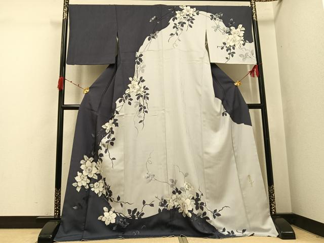 平和屋着物●華道家　假屋崎省吾プロデュース　きものの世界　訪問着　枝花シルエット　金銀彩　ロング丈　正絹　逸品　AABK0307ph｜平和屋