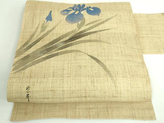 平和屋着物*極上 夏物 染色作家 桐山紫香 手描き 九寸名古屋帯 杜若 麻 金彩 逸品 DZAB0497kh5|平和屋