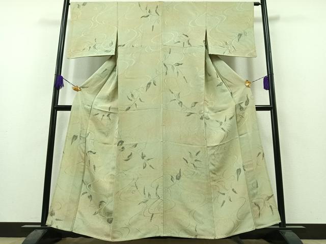平和屋着物▽上質な小紋 単衣 流水草花文 暈し染め 正絹 逸品 AAAZ2347jh|平和屋