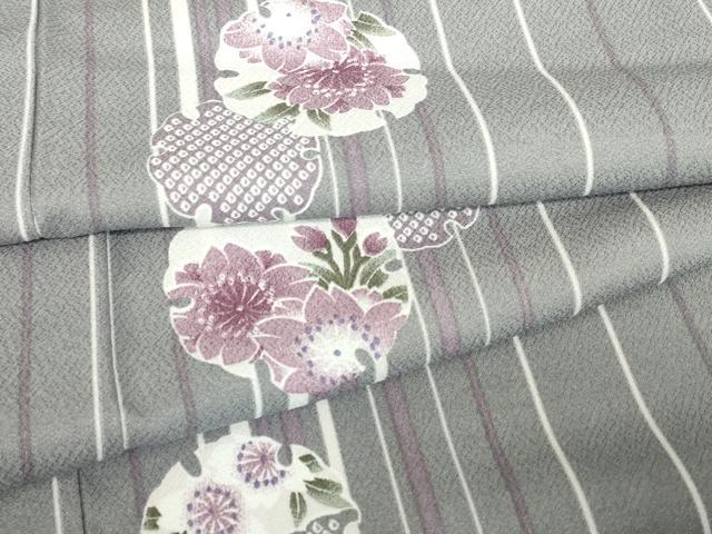 長閑やかさ屋御召しもの▽小紋 単衣 雪輪花文 洗える御召しもの DABE4856az