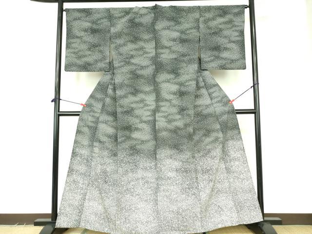 平和屋着物▽訪問着　単衣　霰文　黒地　洗える着物　DABF3530op｜平和屋