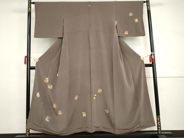 長閑やかさ屋御召しもの●短い訪問着 源氏香花文 金彩 鬼しぼクレープ 正絹 珠玉 AABI0050cs