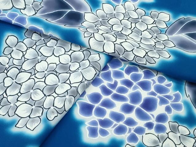 長閑やかさ屋御召しもの∴夏物 浴衣 注染 アジサイ 綿 珠玉 CABH1372ng