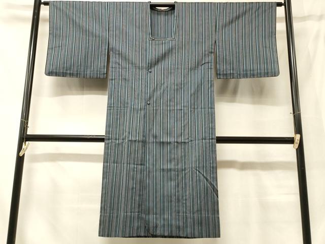 平和屋着物＃道行コート　雨コート　単衣　縞　ロング丈　正絹　逸品　CABF8911in｜平和屋