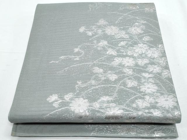 長閑やかさ屋御召しもの＊夏物 六通柄袋帯 枝花文 銀糸 正絹 珠玉 CABH8225fb