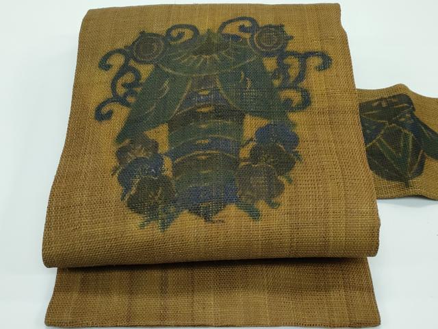 長閑やかさ屋中央局■御前上等 夏物 古代原始布 科布 九寸名古屋帯 型染 蝉 珠玉 CZAA3194s5