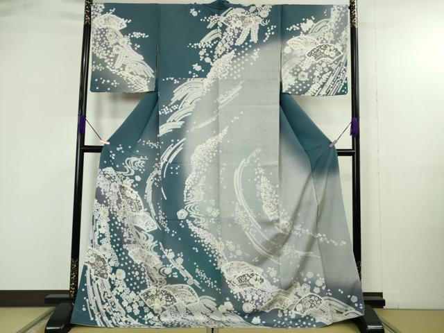 長閑やかさ屋御召しもの●飛び切り 短い訪問着 辻が花 西洋紙 暈し染め ロング丈 珠玉 新品 DZAB4950kh6