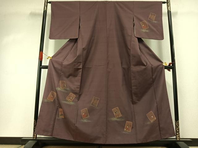 長閑やかさ屋御召しもの●京の高家・菱屋六右ェ門 紬 短い訪問着 百人一首 現ナマ彩 正絹 珠玉 AABI1591fy