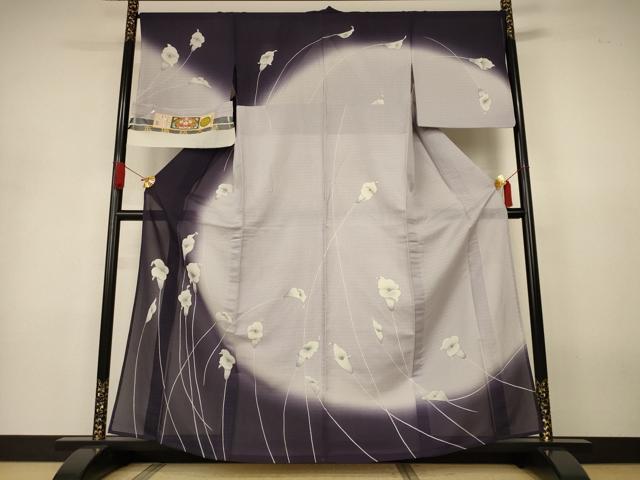 長閑やかさ屋お召しもの＊夏物 発祥地縞大島紬 夏大島 短い訪問着 色合い 暈し染め まるやま取りまわし 証紙付き添い人 寿紬制作室 正絹 珠玉 AABJ3359jd