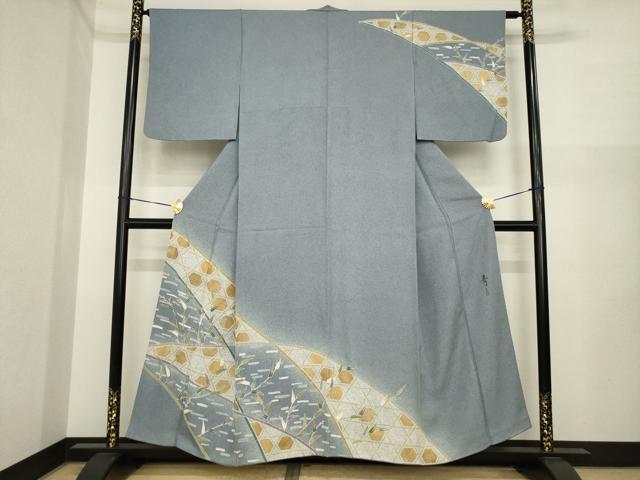 長閑やかさ屋御召しもの●京友禅の王者 松井青々 短い訪問着 亀甲文 暈し染め 金彩 正絹 珠玉 AABI7975ck