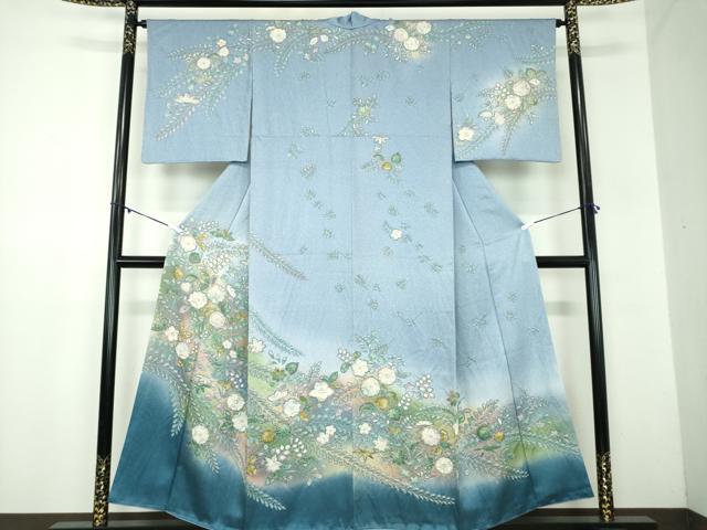 長閑やかさ屋御召しもの●短い訪問着 絞り 辻が花 暈し染め 金彩 正絹 珠玉 DABB4872ps