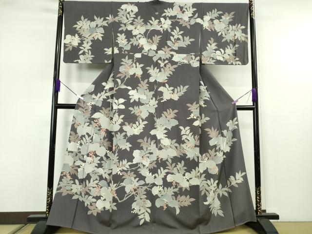 平和屋本店●極上　訪問着　刺繍　南天枝葉文　褐色地　金彩　逸品　DZAB7618kh6｜平和屋 46,800円