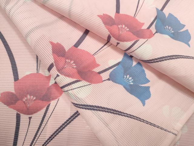 長閑やかさ屋御召しもの＊夏物 小紋 絽 被子植物文 洗える御召しもの CABB9630ze
