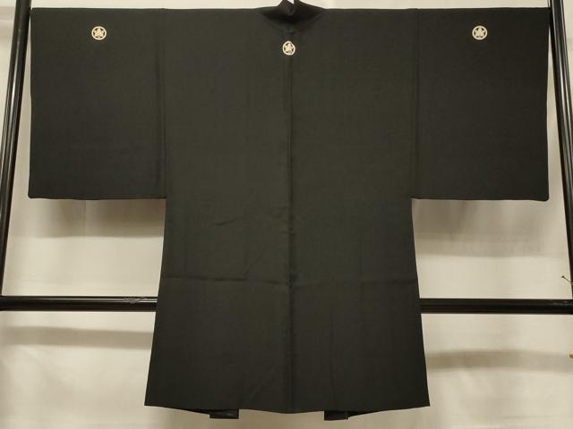 平和屋着物＃男性　長羽織　黒紋付き　羽裏：硬貨　正絹　逸品　CABF1403in｜平和屋 26,000円