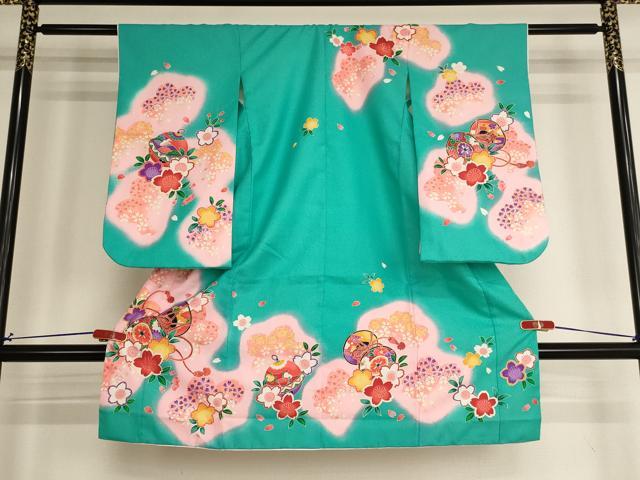 平和屋着物[]七五三　女の子　３歳　祝着　三つ身　桜鼓文　金彩　AABH2886ja｜平和屋