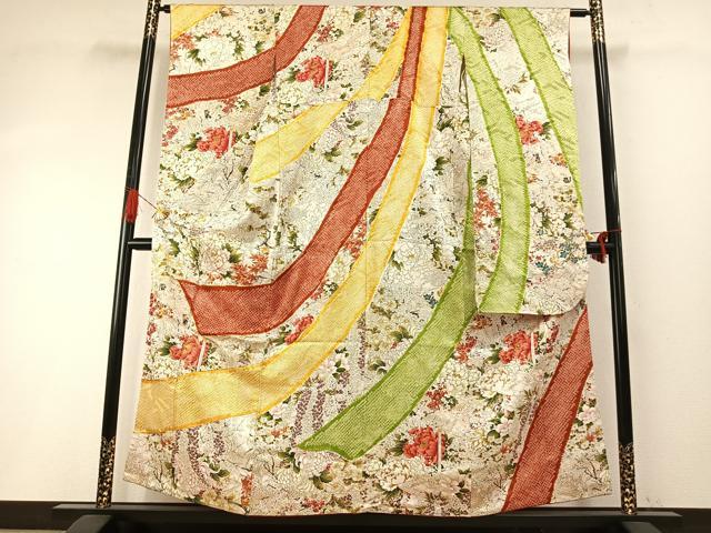 平和屋着物●豪華振袖　駒刺繍　絞り　草花文　金彩　正絹　逸品　AABH4786fy｜平和屋