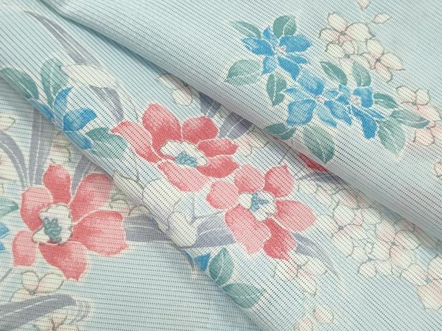 長閑やかさ屋御召しもの＊夏物 小紋 絽 枝花文 洗える御召しもの CABB9636ze