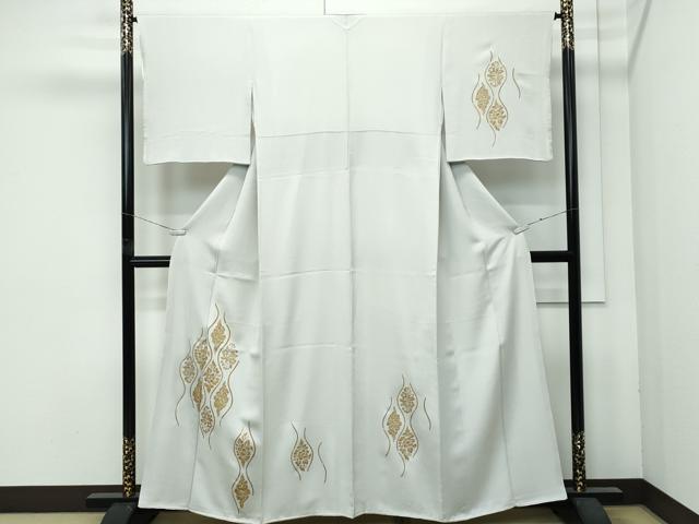 長閑やかさ屋御召しもの●飛び切り 京都・墨付き友禅 老舗の染匠 染の三喜 短い訪問着 立涌草花文 金彩 練色地 反端付き添い人 珠玉 CZAA4797s6