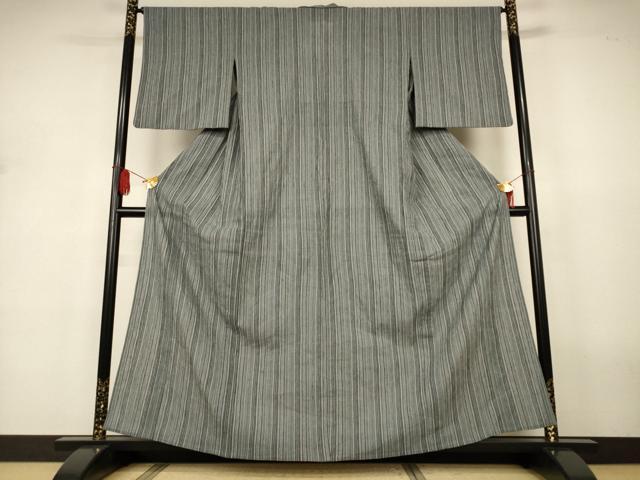 長閑やかさ屋御召しもの＊夏物 小紋 浴衣兼用 縞 綿麻 AABJ3286jd