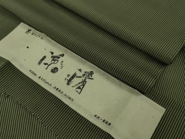 平和屋本店＊極上 夏物 男性 米沢・東匠猪俣 紗紬 キングサイズ 涼清 岩井茶色&times;仙斉茶色 反端付き 逸品 未使用 DZAB7197kh6｜平和屋