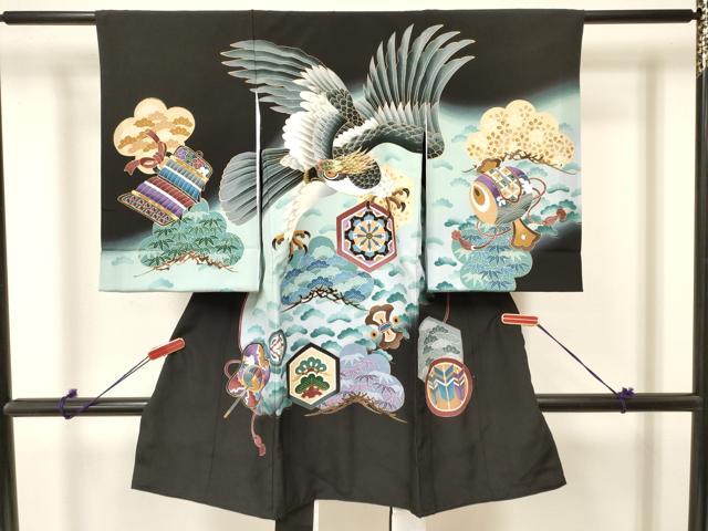 平和屋着物[]お宮参り　男の子　祝着　産着　初着　のしめ　刺繍　鷹　鷲　亀甲源氏車笹松文　暈し染め　金彩　逸品　DAAY3399ma｜平和屋