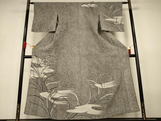 長閑やかさ屋お召しもの＊夏物 短い訪問着 絽縮緬 駒刺しゅう すすき たたき染め 銀彩 正絹 珠玉 AABJ3366jd