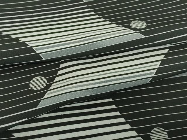 長閑やかさ屋御召しもの▽小紋 単衣 幾何学学文 黒地 洗える御召しもの DABE4872az