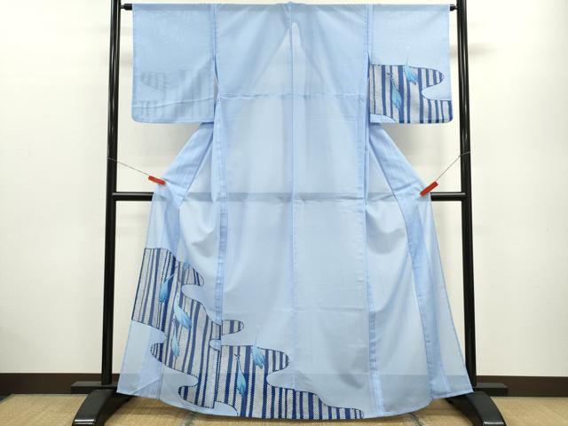 長閑やかさ屋御召しもの＊夏物 短い訪問着 絽 クジャク鹿の子文 洗える御召しもの CABB9643ze