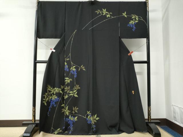 平和屋着物●染色作家　寺島利男　訪問着　南天文　黒地　正絹　逸品　未使用　CABC7111yc｜平和屋