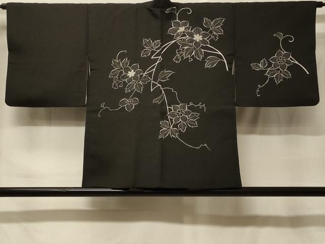 平和屋着物＃羽織　刺繍　枝花文　黒地　正絹　逸品　CABF9168in｜平和屋