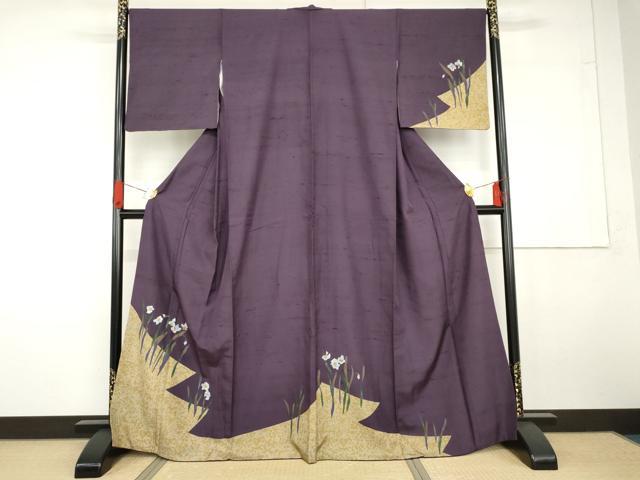 平和屋着物●訪問着　紬地　草花文　金彩　正絹　逸品　AABG5307cs｜平和屋