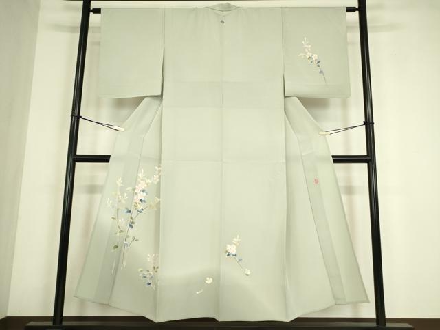長閑やかさ屋御召しもの▽本加賀友禅絵描き 南 克治 短い訪問着 単衣 枝花文 正絹 珠玉 DABE4491az