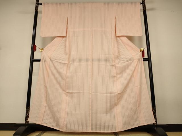 長閑やかさ屋御召しもの＊夏物 色無地 縦絽 縞 人色 正絹 珠玉 AABJ3291jd