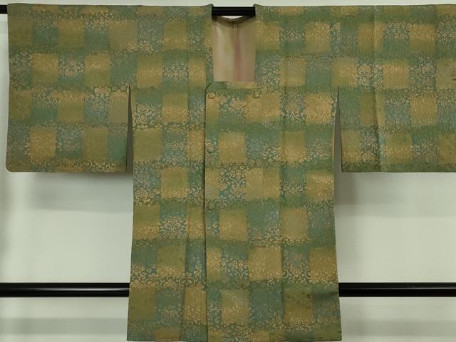 平和屋着物∞極上 道行コート ロング丈 ふくれ織 市松 向かい鳥花唐草文 逸品 DZAB5121kh6|平和屋