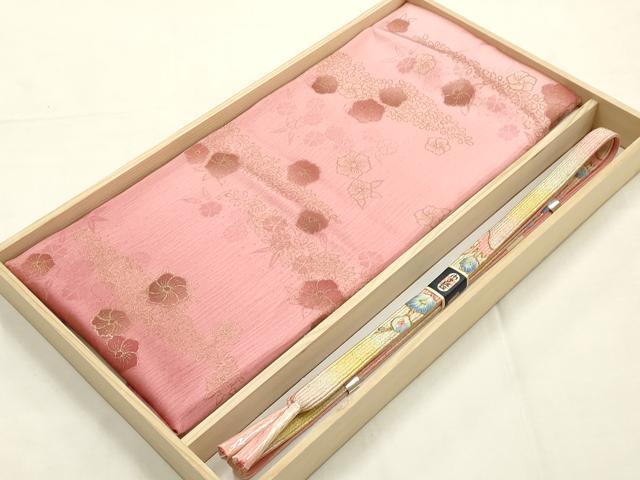 平和屋本店●和装小物 帯締め・帯揚げセット 高麗組 刺繍 舞花文 金糸 暈し染め 逸品 未使用 AABG0765ay|平和屋