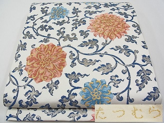 長閑やかさ屋中央局●御前上等 龍村芸術布切れ たつむら 六通柄 本袋帯 唐織 青釉紅花文 現ナマ糸 珠玉 未当て嵌める CYAA0337s4