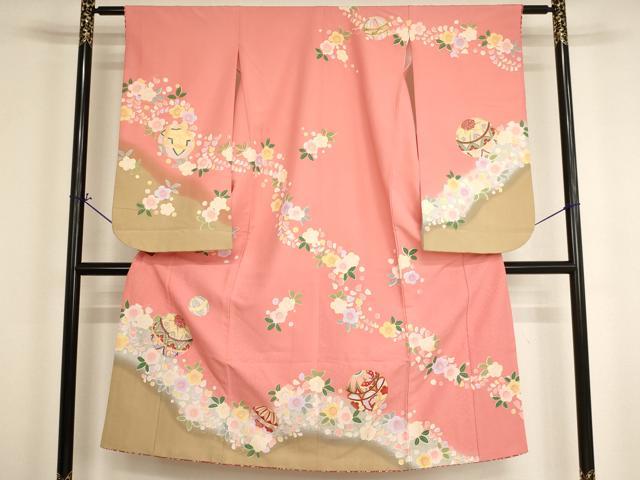 平和屋着物[]七五三　女の子　７歳　祝着　四つ身　花手毬文　暈し染め　金彩　AABI2642ja｜平和屋