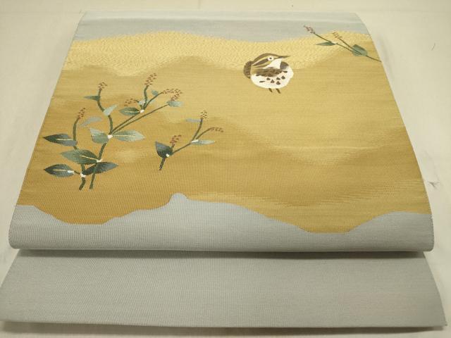 平和屋着物●爪掻き本綴れ　八寸名古屋帯　花鳥文　金糸　正絹　逸品　DABD0055op｜平和屋