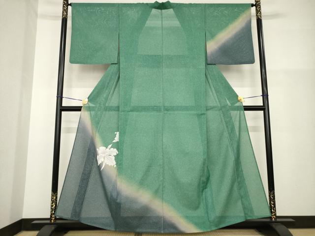長閑やかさ屋御召しもの＊夏物 短い訪問着 絽 舞花文 暈し染め 金彩 洗える御召しもの AABH2099ck