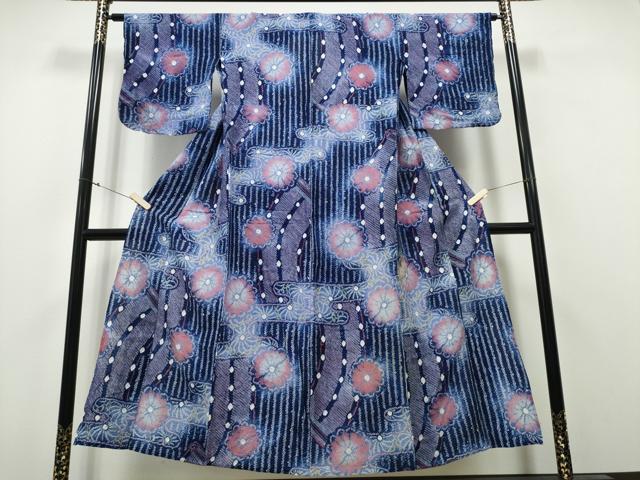 平和屋着物∴夏物 浴衣 有松鳴海絞り エ霞几帳花文 綿 逸品 CABA0411ng