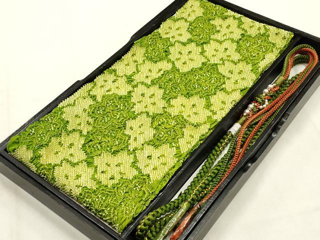 平和屋本店●和装小物 帯締め・帯揚げセット 振袖用 総絞り 花尽くし パール ラインストーン 金糸 逸品 未使用 AABG0786ay