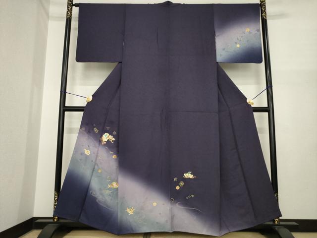 長閑やかさ屋御召しもの●短い訪問着 螺鈿 宝尽くし 暈し染め 金糸 正絹 珠玉 AABI7941ck