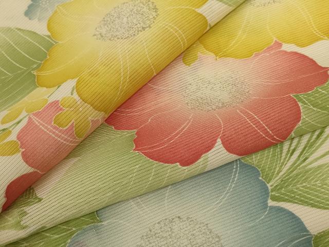 長閑やかさ屋お召しもの＊夏物 小紋 絽 顕花植物文 銀彩 正絹 珠玉 AABJ3375jd