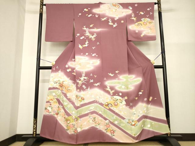 平和屋着物●創業460年・千總　訪問着　駒刺繍　地紙花蝶文　暈し染め　金彩　正絹　逸品　AABG5250ck｜平和屋