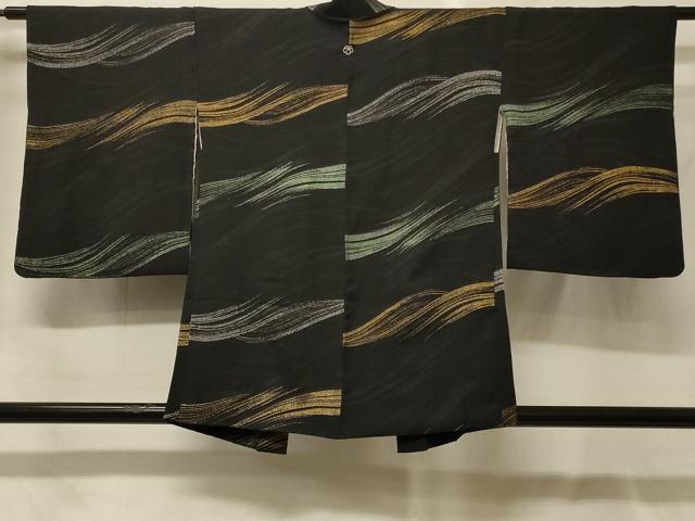 平和屋着物＃羽織　寿光織　立波文　黒地　金銀糸　正絹　逸品　CABF9192in｜平和屋