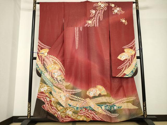 平和屋着物●越後十日町の一流染匠　桐屋・翠山工房　徳永憲峯　振袖　辻が花　絞り　地紙花文　金通し地　正絹　逸品　AABH4591ck｜平和屋