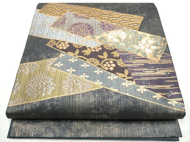 平和屋着物●九寸開き名古屋帯 色紙重ね流水花文 金糸 正絹 逸品 CABC5251hy|平和屋