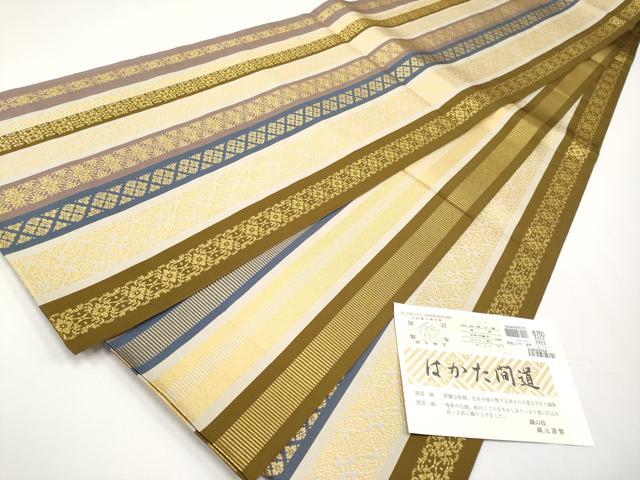 長閑やかさ屋お召しもの●御前上等 博多織人 黒木織り地 発祥地筑前博多帯 両面 全通柄袋帯 はかた抜け道 金糸 証紙付き添い人 珠玉 未当て嵌める CYAA4920s6